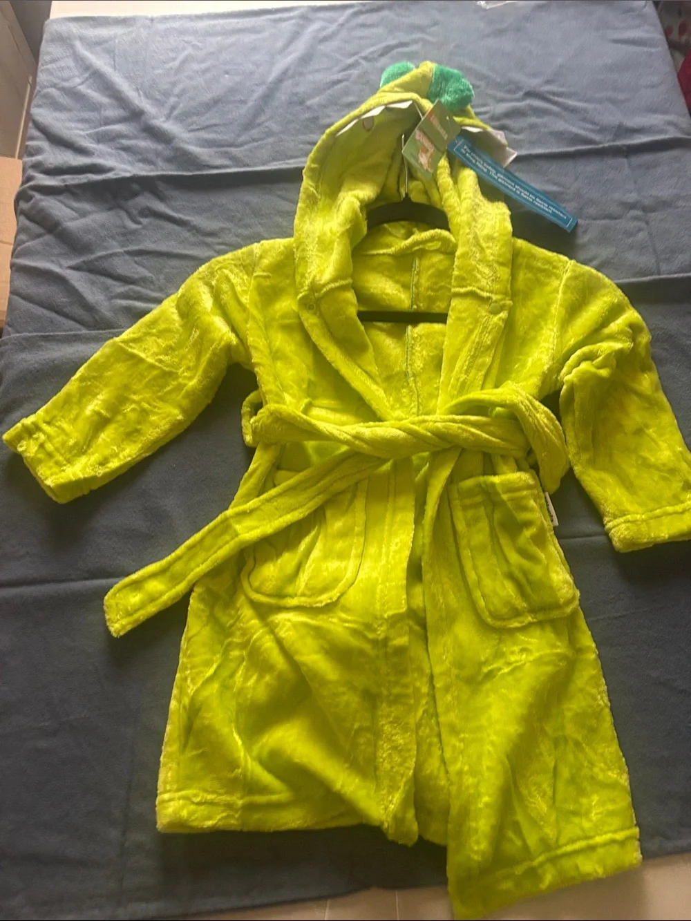 Kids Plush Hooded Robe - Lime Green